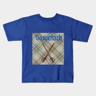 Sassenach with brown plaid and sword design Kids T-Shirt